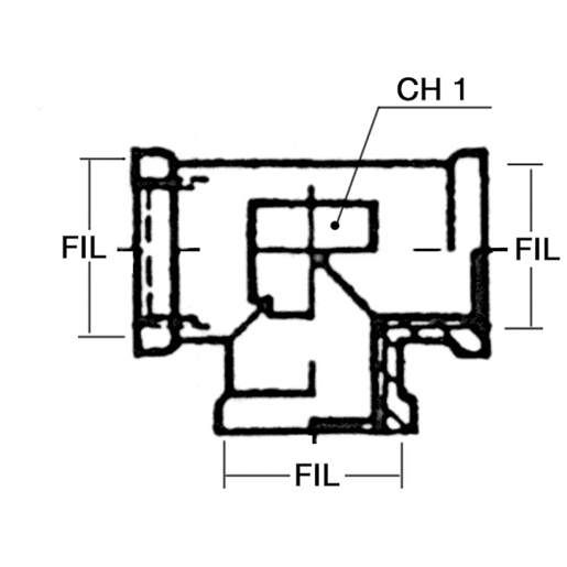 Technische Zeichnung von T-Adapter mit 3 Gewinden (SIRIT) 100